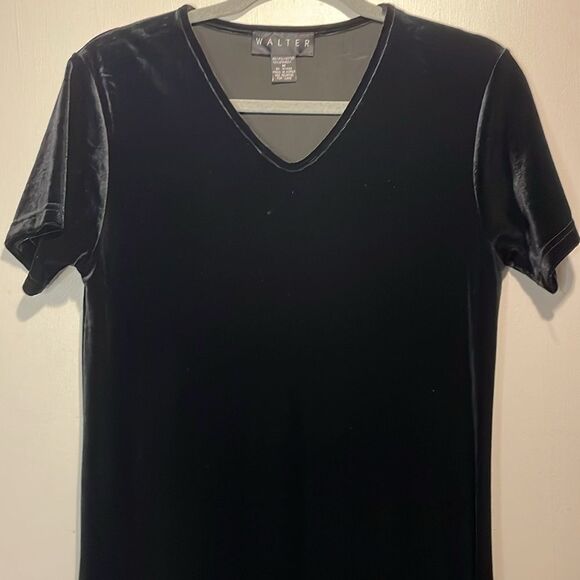 Walter- Vintage Black Velvet/Velour Maxi Dress with Round Neckline- Size M - Picture 4 of 6